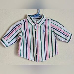Ralph Lauren White Multicolor Striped Long Sleeve Button Down Dress Shirt 6m